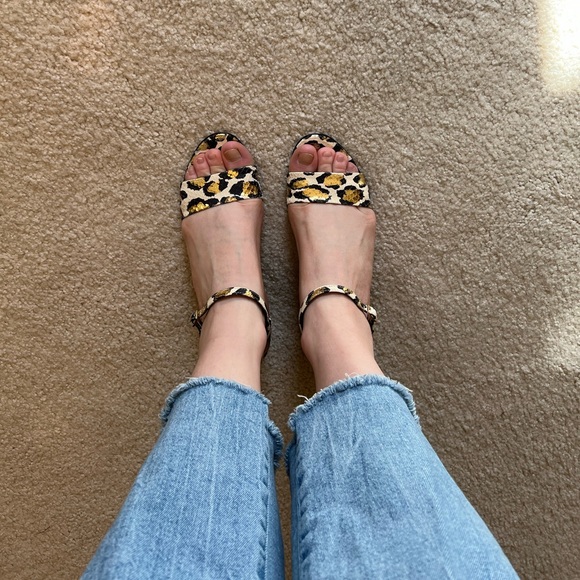 AGL Metallic Gold Snake Embossed Leopard Print Leather Sandals